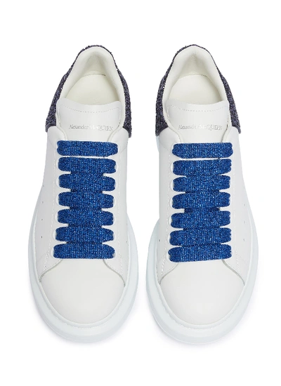 Shop Alexander Mcqueen 'oversized Trainer' In Leather With Coarse Glitter Collar In White / Navy