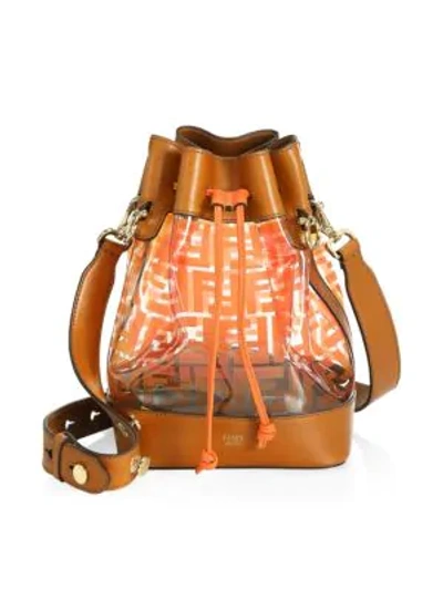 Shop Fendi Mon Tresor Leather-trim Bucket Bag In Orange