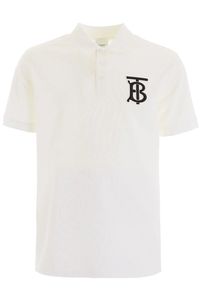Shop Burberry Warren Polo Shirt With Embroidered Logo In White (white)