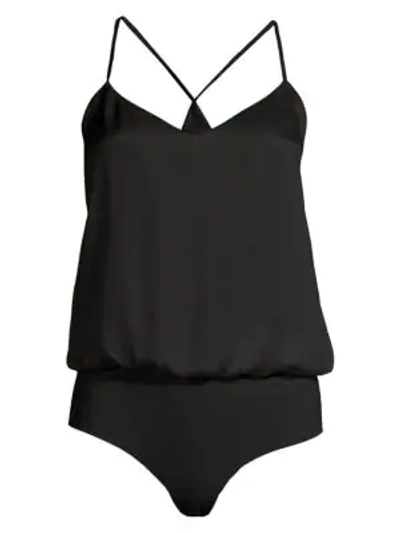Shop L Agence Mariela Silk Blouson Bodysuit In Black