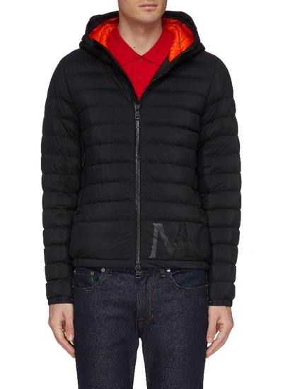 Shop Moncler 'dreux' Logo Print Down Puffer Jacket In Black