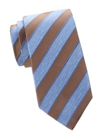 Shop Isaia Stripe Silk Tie In Brown Blue