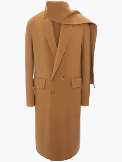 Shop Jw Anderson Camel Double Face Wool Scarf Coat In Brown