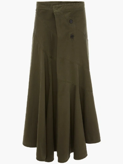 Shop Jw Anderson Twisted Washed Skirt With Front Drape In Green