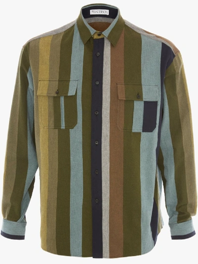 Shop Jw Anderson Flannel Striped Shirt In Green