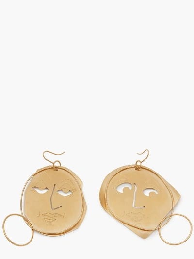 Shop Jw Anderson Moon Face Earrings In Gold