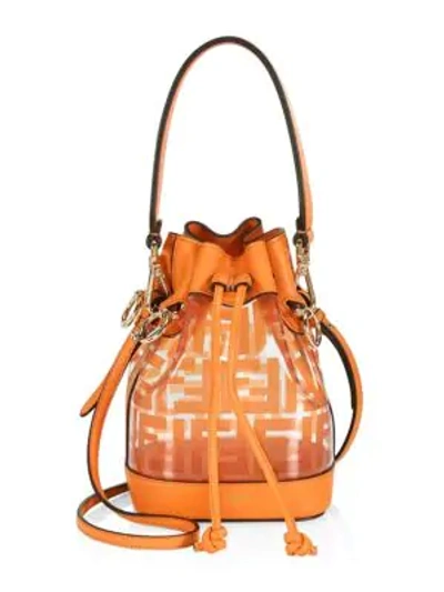 Shop Fendi Mini Mon Tresor Leather-trimmed Plastic Bucket Bag In Orange