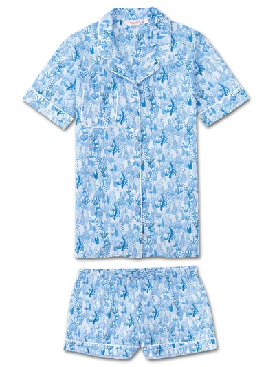 Shop Derek Rose Women's Shortie Pyjamas Ledbury 23 Cotton Batiste Blue