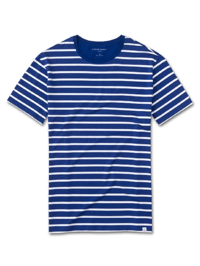 Shop Derek Rose Men's Short Sleeve T-shirt Alfie 7 Micro Modal Stretch Blue