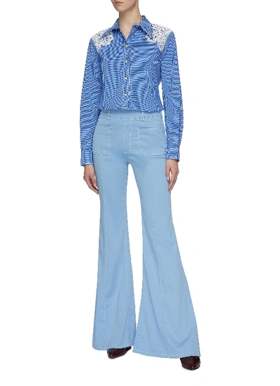 Shop Chloé Contrast Topstitching Patch Pocket Twill Flared Pants