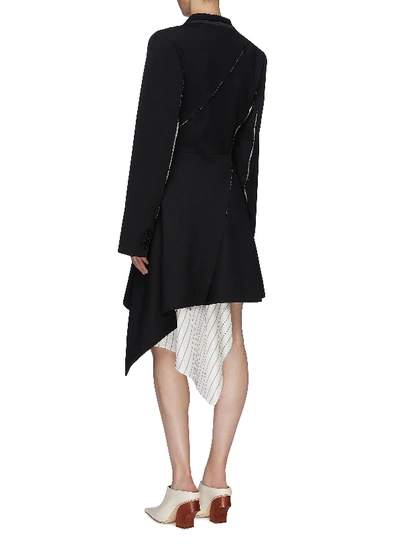 Shop Monse Pinstripe Satin Drape Hem Slashed Wool Coat Dress