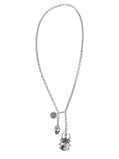 Shop Alexander Mcqueen Skull Beetle Pendant Necklace In Silver
