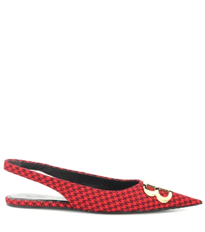 Shop Balenciaga Bb Houndstooth Slingback Ballet Flats In Red