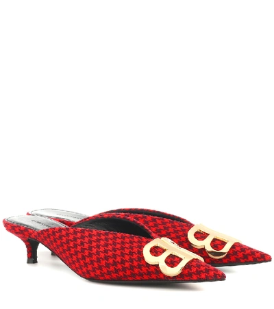 Shop Balenciaga Bb Houndstooth Mules In Red
