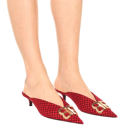 Shop Balenciaga Bb Houndstooth Mules In Red