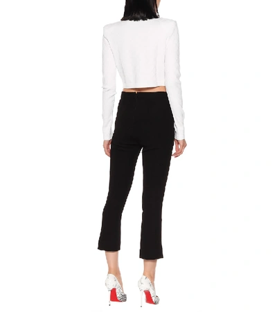 Shop Balmain Cropped Knit Jacket In White