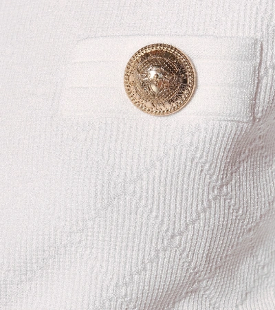Shop Balmain Cropped Knit Jacket In White