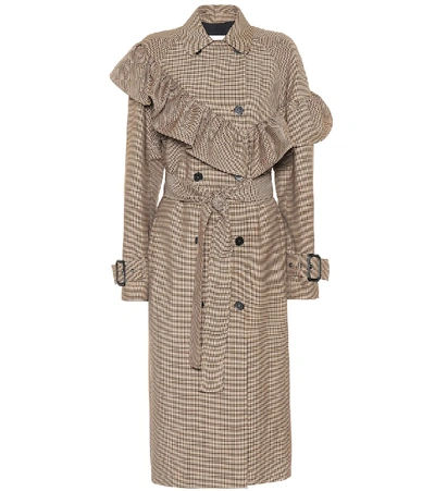 Shop Msgm Checked Wool-blend Coat In Brown