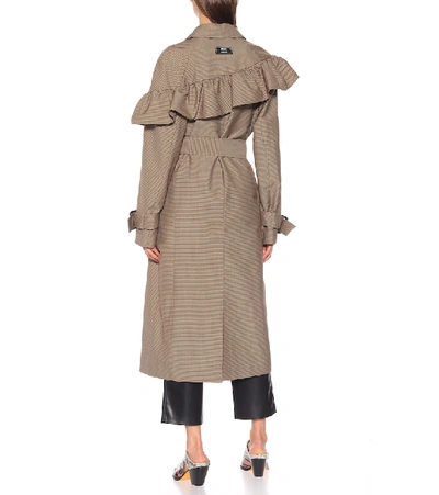 Shop Msgm Checked Wool-blend Coat In Brown