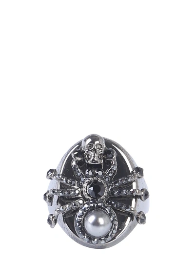 Shop Alexander Mcqueen Spider Crystal Ring In Grey