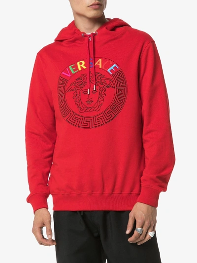 Shop Versace Medusa Logo-print Hoodie In Red