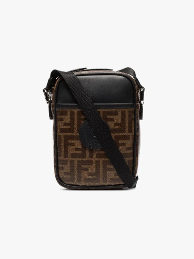 Shop Fendi Black Small Ff Messenger Bag In Brown