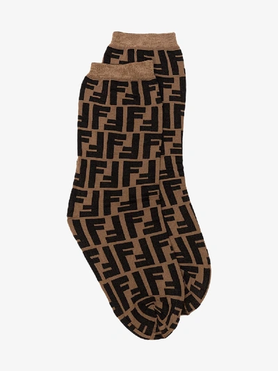 Shop Fendi Brown Ff Logo Socks