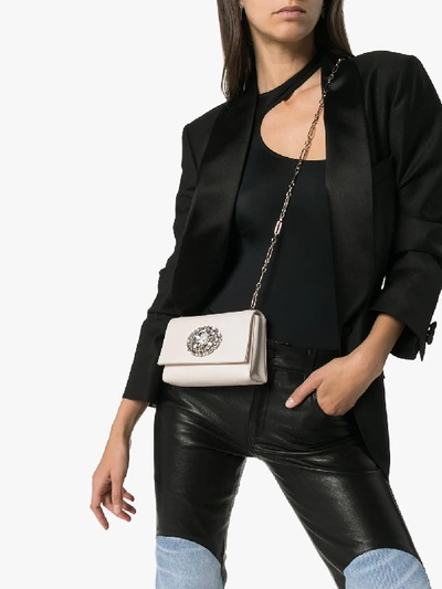 Shop Jimmy Choo White Thea Embellished Leather Clutch Bag