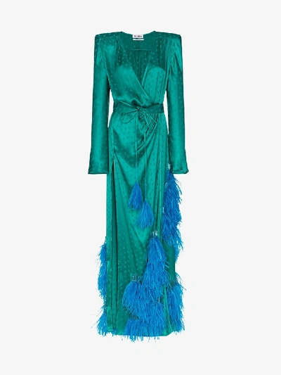 Shop Attico Feather Embellished Star Jacquard Gown In Green