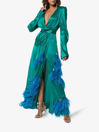 Shop Attico Feather Embellished Star Jacquard Gown In Green