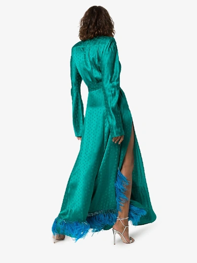 Shop Attico Feather Embellished Star Jacquard Gown In Green