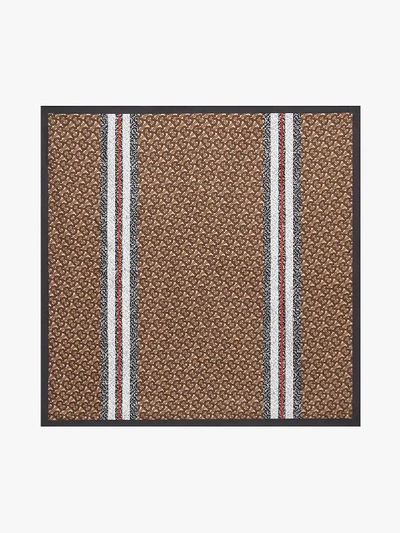 Shop Burberry Monogram Stripe Print Silk Square Scarf In Brown