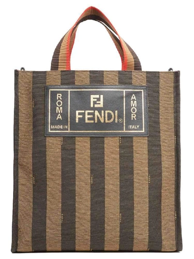 Shop Fendi Striped Top Handle Tote Bag In Multi