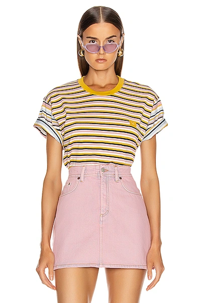 Shop Acne Studios Elvin Face T Shirt In Stripes,pink,yellow In Dusty Pink