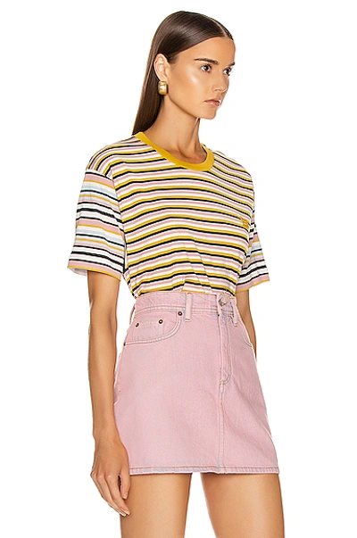 Shop Acne Studios Elvin Face T Shirt In Stripes,pink,yellow In Dusty Pink