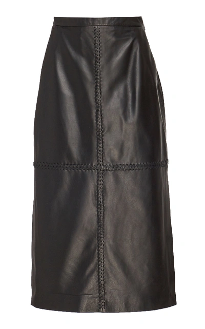 Shop Altuzarra Mooney Leather Midi Skirt In Black
