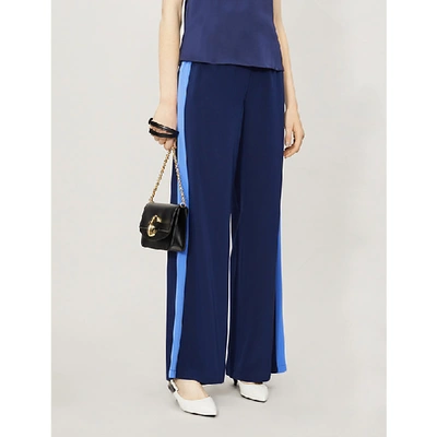 Shop Diane Von Furstenberg Ellington Side-striped High-rise Silk Trousers In New Navy/baja Blue