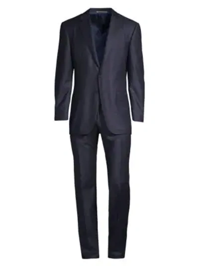 Shop Canali Classic-fit Micro Check Wool Suit In Purple