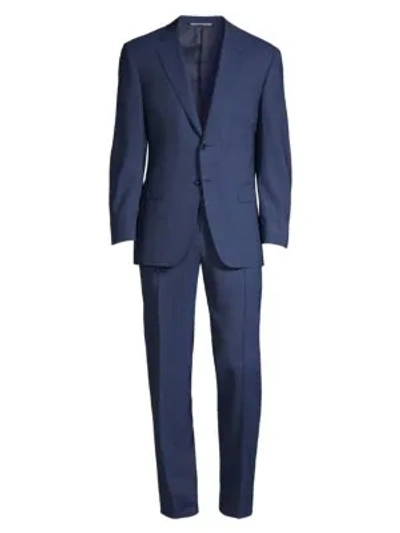 Shop Canali Classic-fit Tonal Stripe Wool Suit In Blue