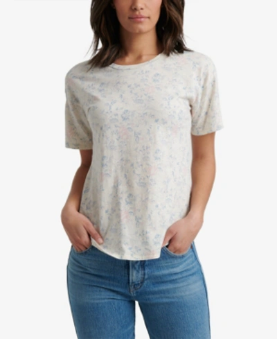Shop Lucky Brand Floral-print Cotton T-shirt In White