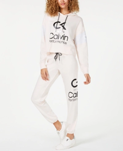 Shop Calvin Klein Performance Colorblocked Cropped Hoodie In Soft Rose
