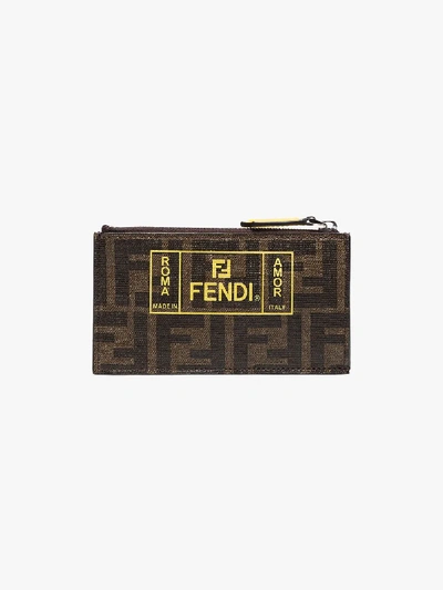 Shop Fendi Brown Roma Leather Cardholder