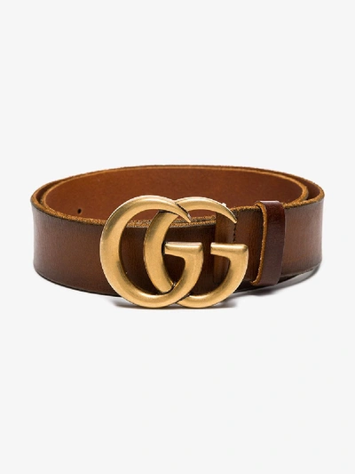 Shop Gucci Brown Double G Leather Belt