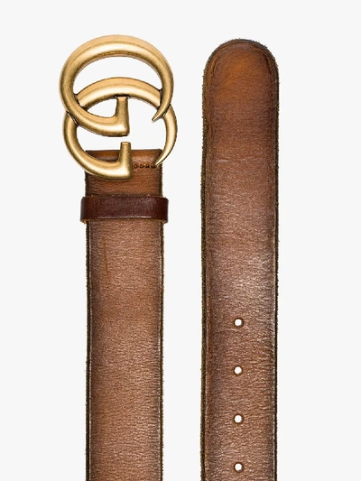 Shop Gucci Brown Double G Leather Belt