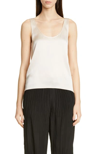 Shop Vince Scoop Neck Silk Satin Tank In Pale Alder