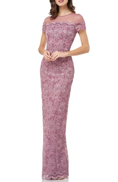 Shop Js Collections Sequin Lace Gown In Blush