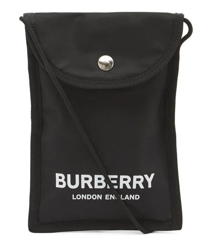 Shop Burberry Logo Print Nylon Phone Case Lanyard In Black