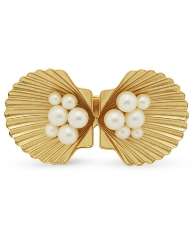 Shop Jennifer Behr Gold-tone Botticelli Pearl Shell Barrette Hair Clip