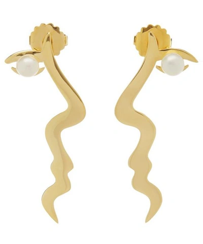Shop Anissa Kermiche Gold-plated Mini T- Pearl Drop Earrings