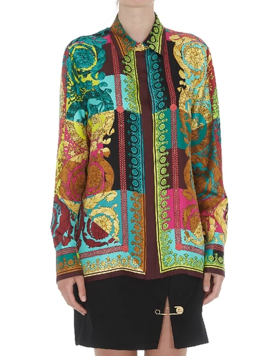 Shop Versace Voyage Barocco Print Silk Shirt In Multicolor